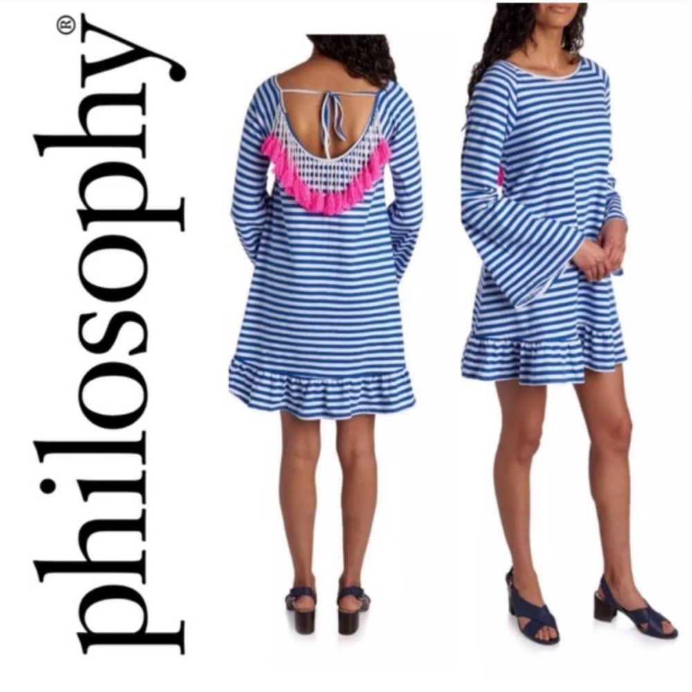 NWT! Philosophy Blue/White Stripe Dress w/ tassels